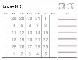 monthly calendar to print 2016