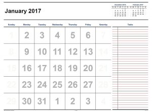 monthly calendar 2017