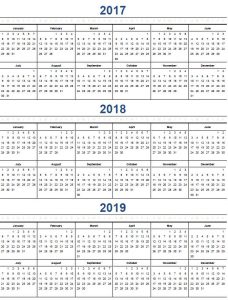 multi year calendar 2017 2018 2019