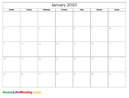 Blank Calendar 2010 printable Blank Calendar 2010 printable