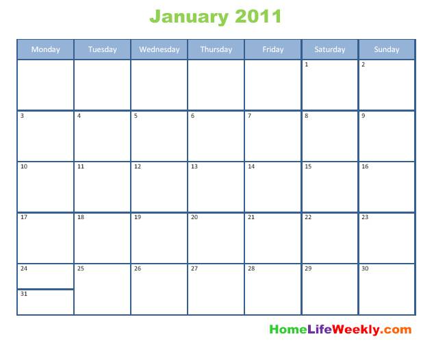 blank 2011 monthly calendar printable. Blank Calendar 2011 printable