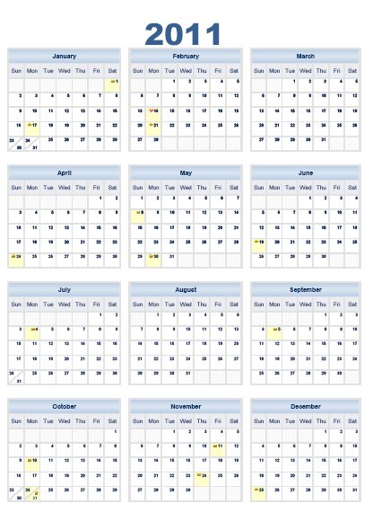 2011 calendar printable with holidays
