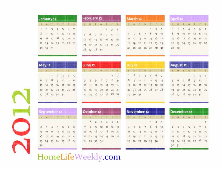 Printable Calendar Free 2012