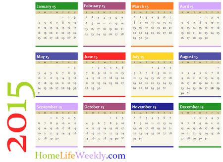 calendar 2015 Printable single page