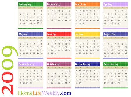 Yearly Calendar on Calendar Year Printable Colorful