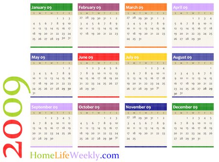 Printable Calendar on Free Printable Calendar Selection 2009    Home Life Weekly