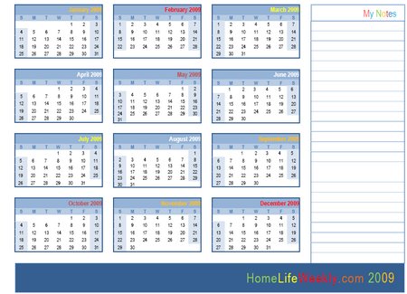 Printable Calendar on Free Printable Calendar Selection 2009    Home Life Weekly