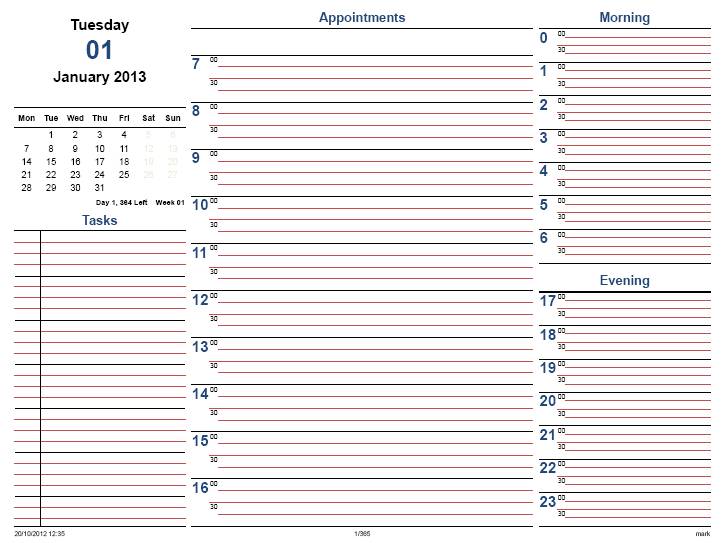 Free Hourly Calendar Template 2013