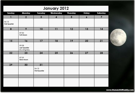 Lunar Calendar 2012 Printable
