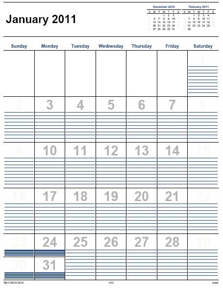 monthly calendar printable 2011. Download Free Monthly Calendar