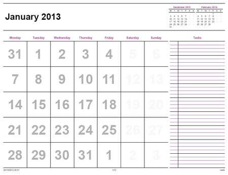 Monthly Calendar 2013 Printable on Monthly Calendar 2013