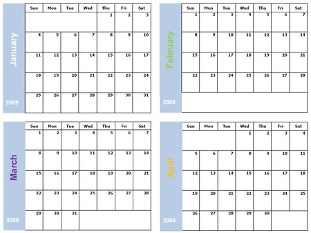 Free Monthly Calendar in fours
