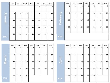 Free Monthly Calenders on Free Printable Monthly Calendar 2010 In Fours