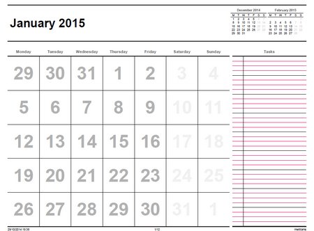 monthly calendar to print 2015