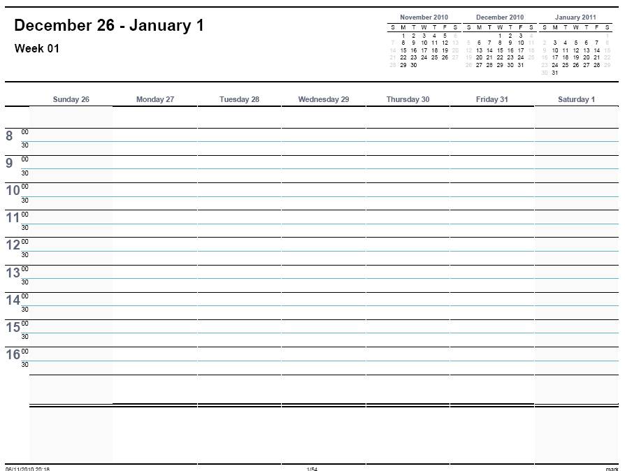 2011 monthly calendar printable. Weekly Calendar 2011 Printable
