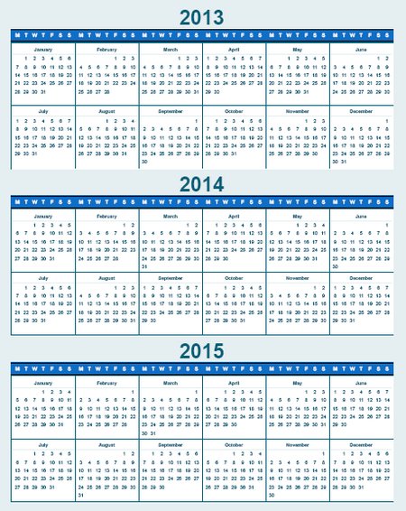 Yearly Calendar 2013 2014 2015