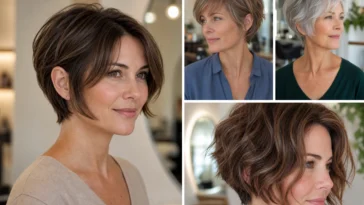 Four women wearing soft, tousled, wavy and silver bixie haircuts