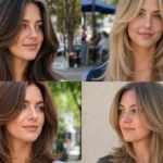 Four women wearing long, medium, curly and silver butterfly haircuts