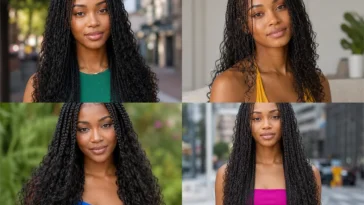 Collage of four Black women wearing soft romantic boho braid hairstyles