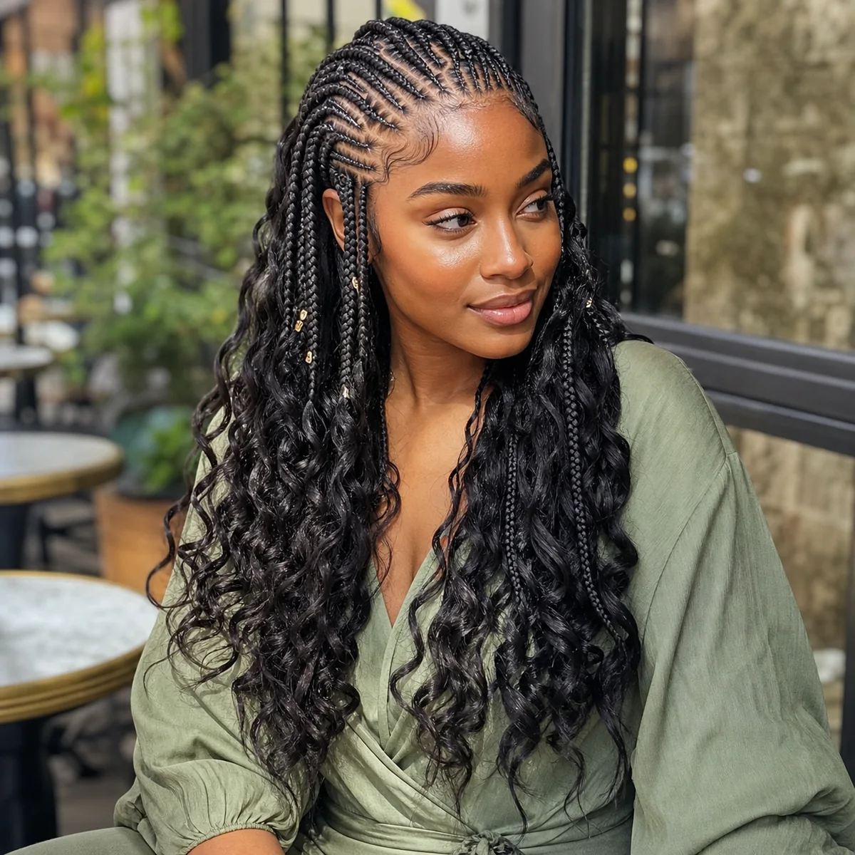 Boho Fulani braids with soft loose curls
