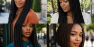Collage of four Black women wearing polished box braids in different lengths and styles
