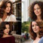 Collage of four brushed-out curl hairstyles