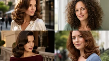 Collage of four brushed-out curl hairstyles