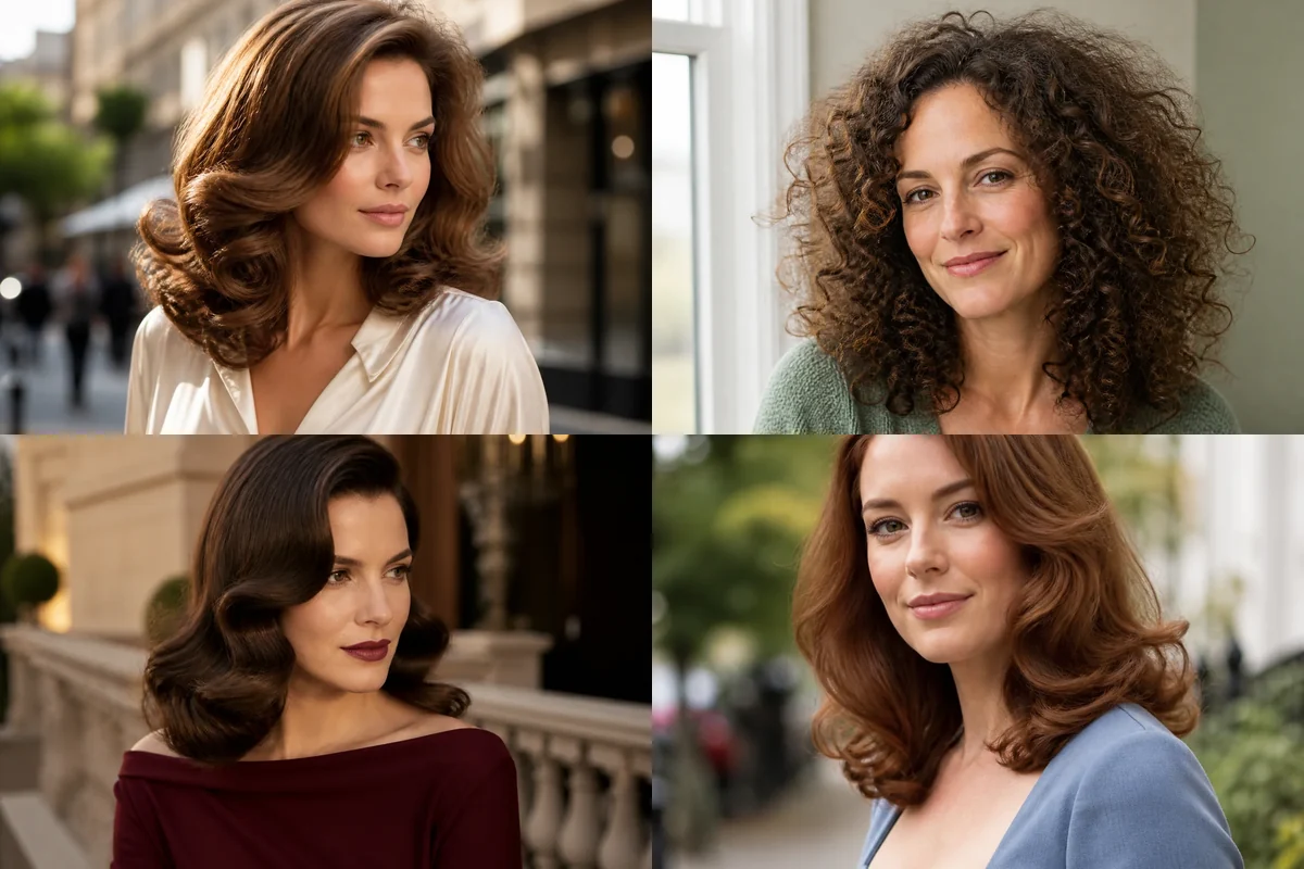Collage of four brushed-out curl hairstyles