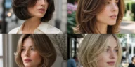 Collage of four butterfly bob haircuts with airy face-framing layers