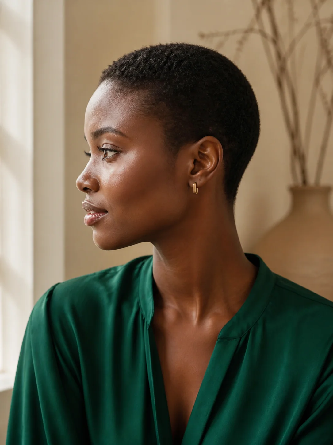 Very short natural buzz cut