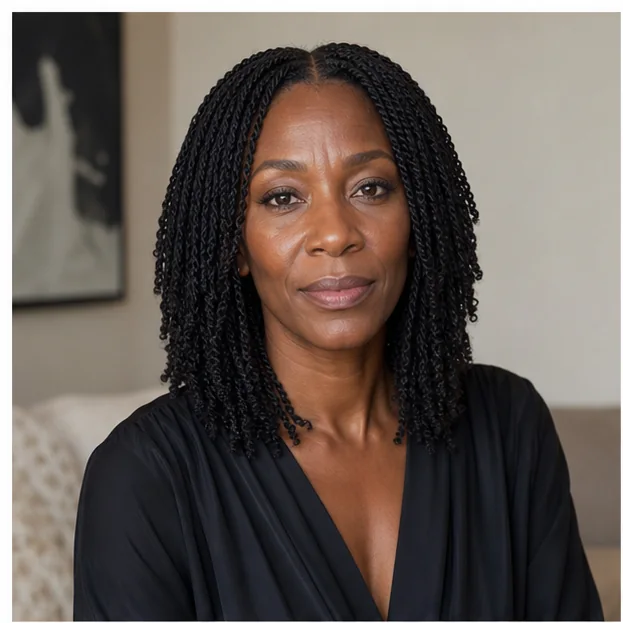 Black woman with center parted mini twists