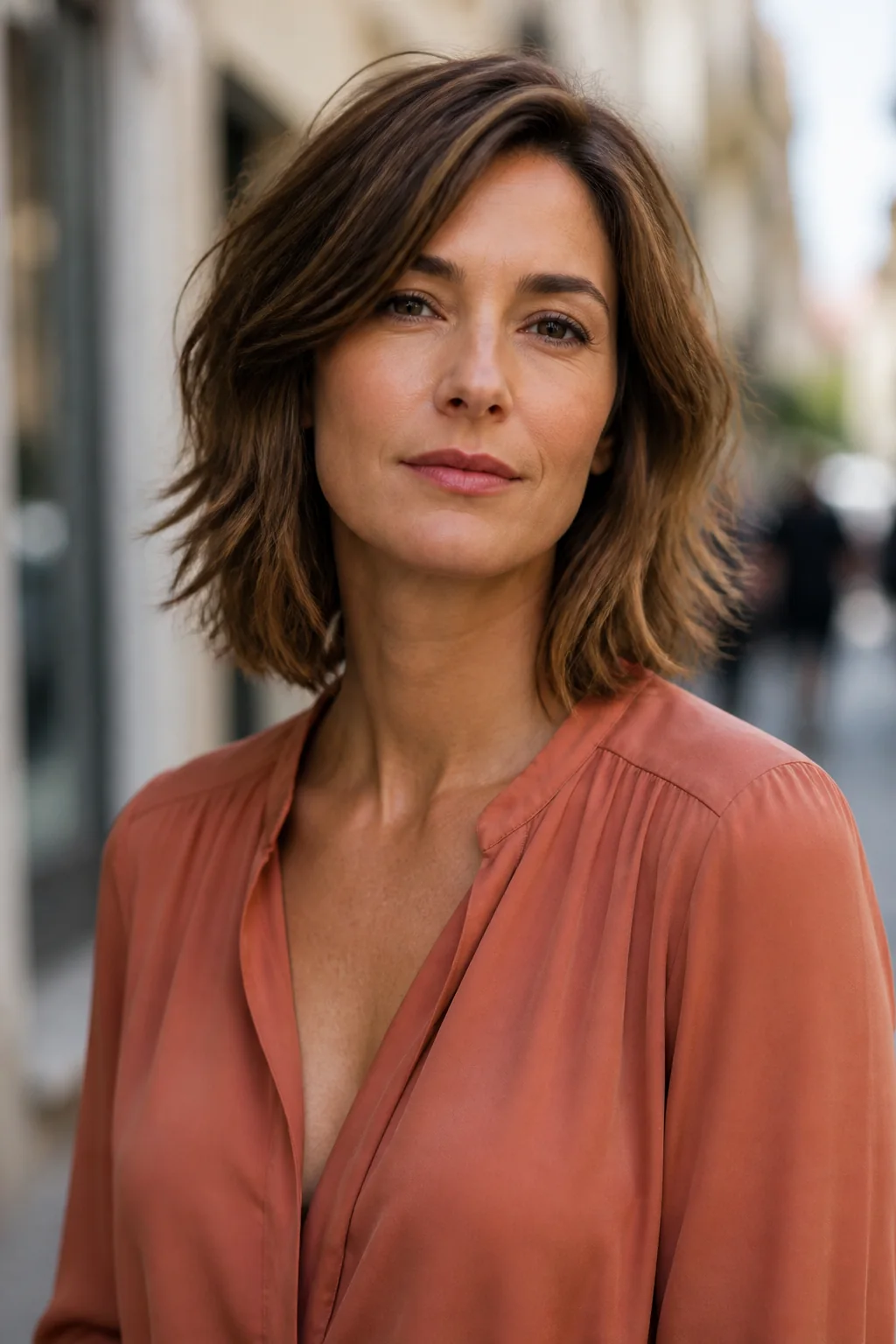 Choppy shoulder-length layered haircut