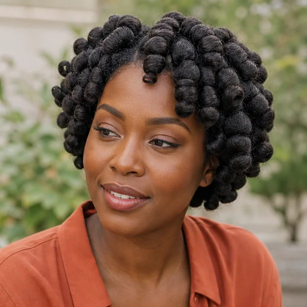 Black woman wearing chunky soft finger coils