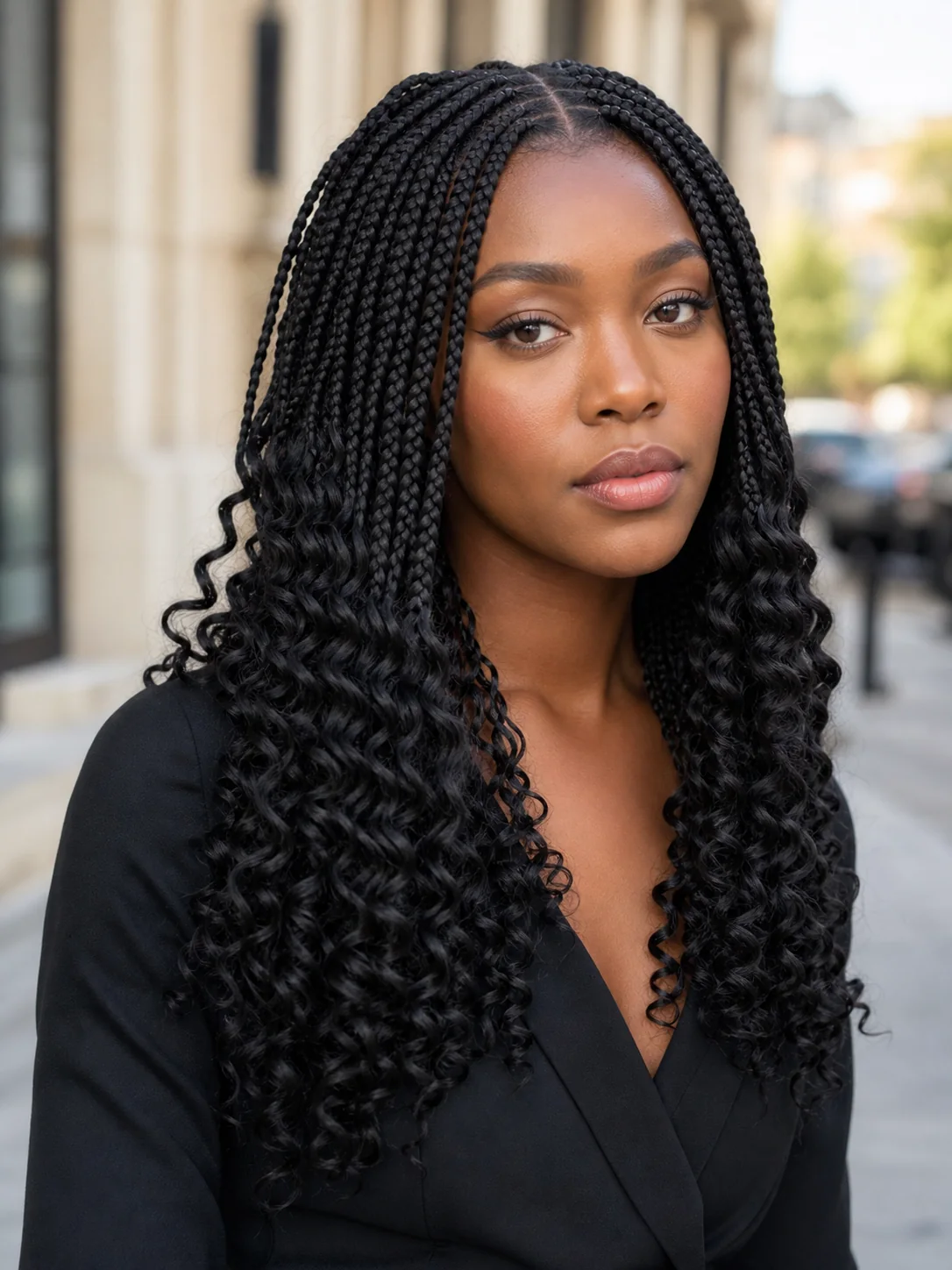 Classic medium French curl braids with long spiral ends