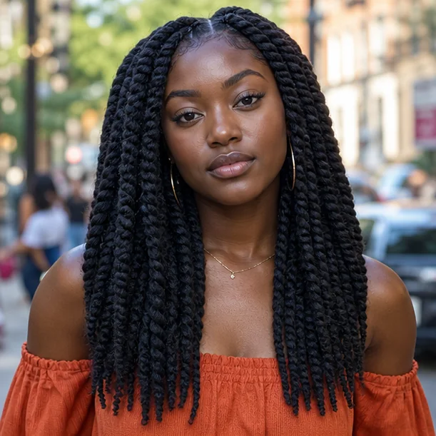 Black woman with classic medium Marley twists