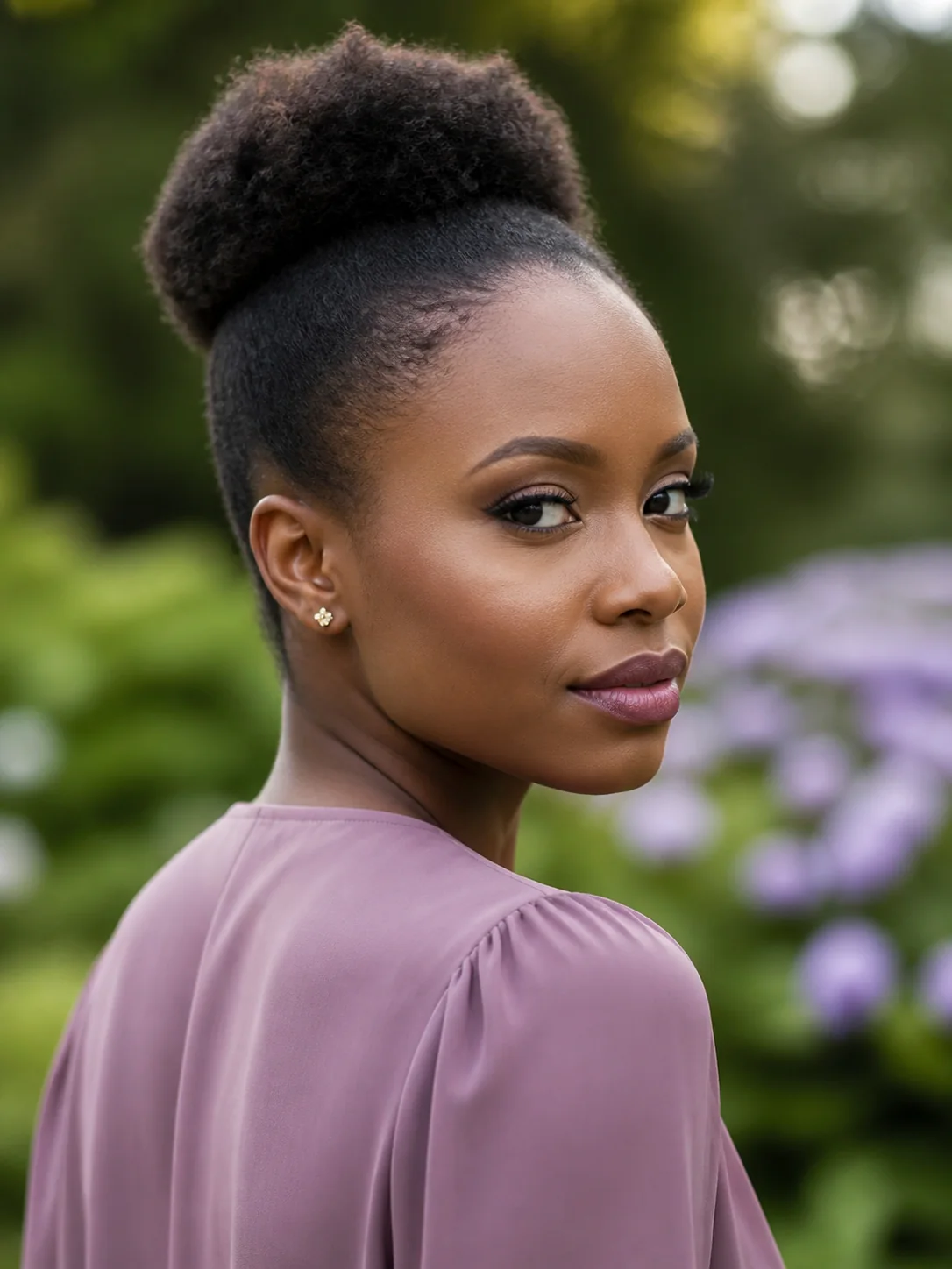 Compact high puff on short natural hair