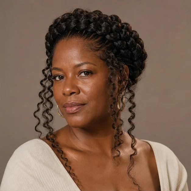 Black woman wearing crown goddess cornrows