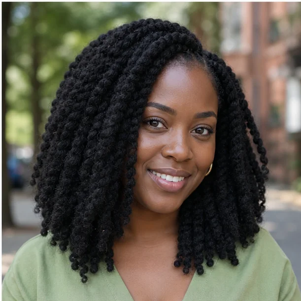 Black woman with crochet installed Marley twists