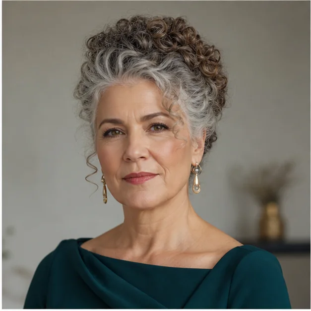 Woman wearing a curly French roll