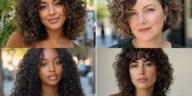 Collage of four women wearing distinct short, medium and long naturally curly hairstyles