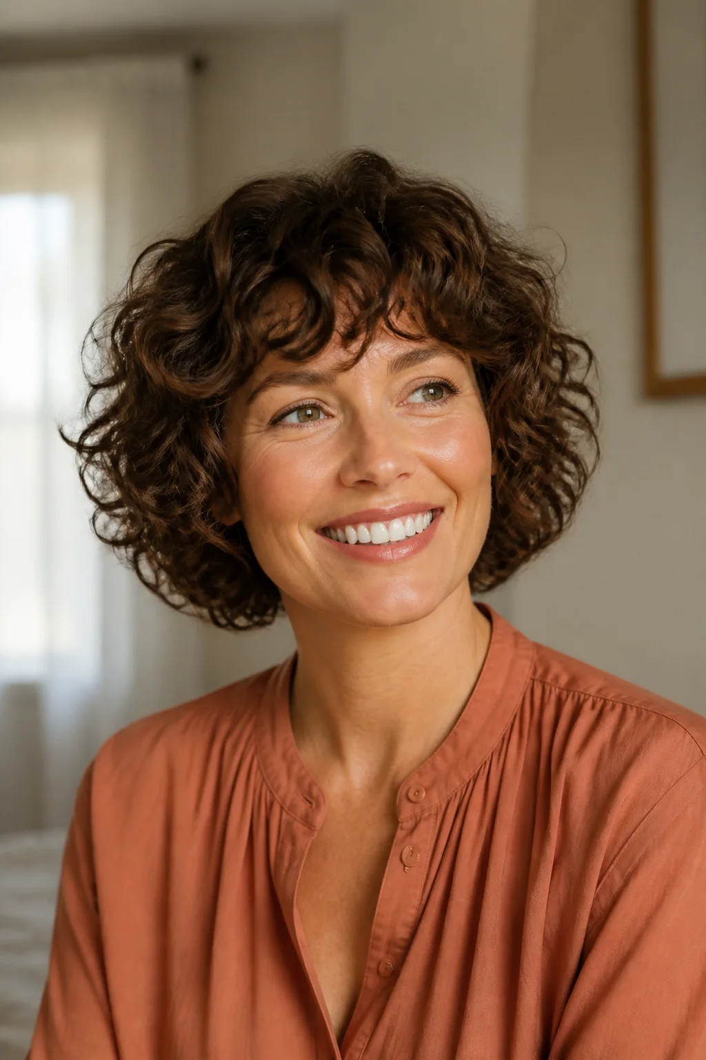 Curly short bob with fringe