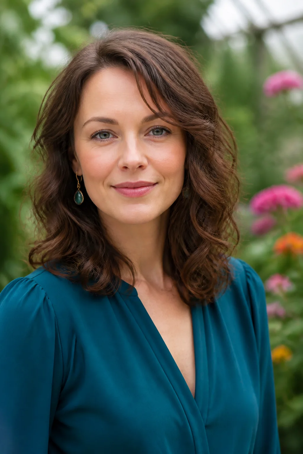 Curly shoulder-length layered haircut