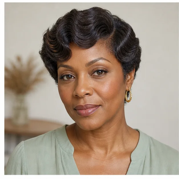 Black woman with soft dry finger waves and natural volume