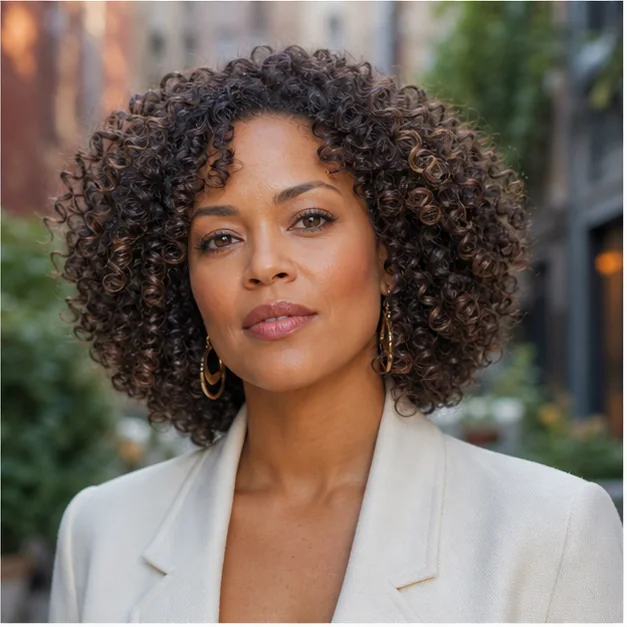 Woman with an easy wash-and-go curly shape