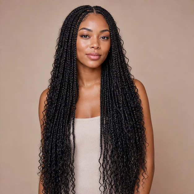 Black woman with extra-long goddess braids