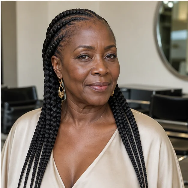 Black woman with large feed-in goddess braids
