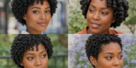 Collage of four Black women wearing beautifully defined finger coil hairstyles