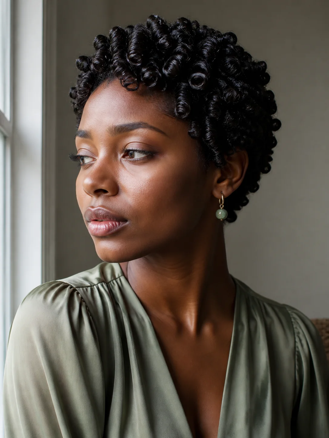 Defined finger coils on short natural hair