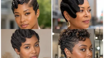 Collage of four sculpted finger-wave hairstyles on Black women