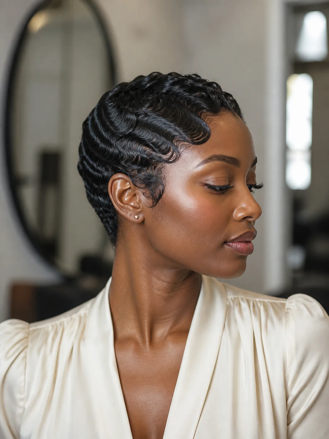 Finger waves on cropped natural hair